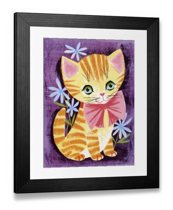Framed Print : Orange Cat Wearing Bow
