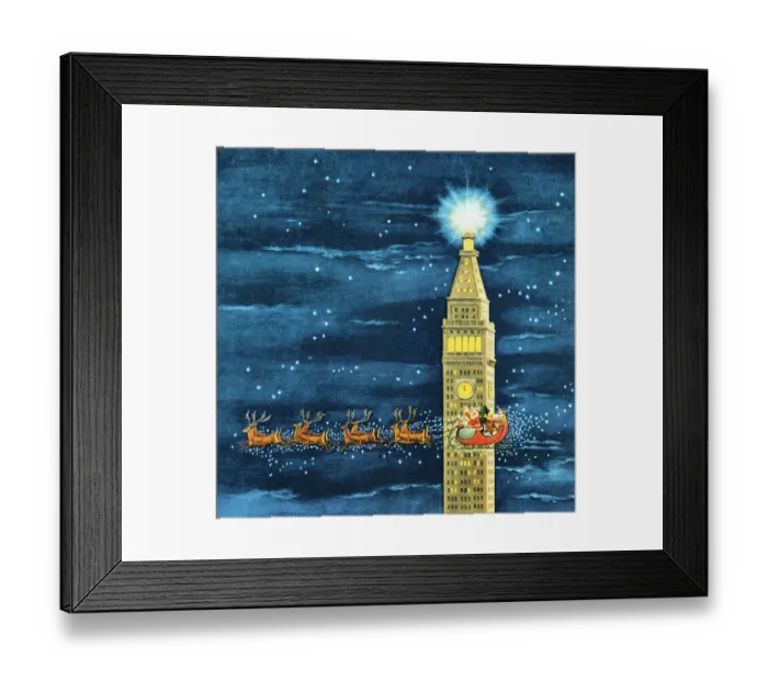 Framed Print : Santa Flying Past Clock Tower Framed Print : Santa Flying Past Clock Tower