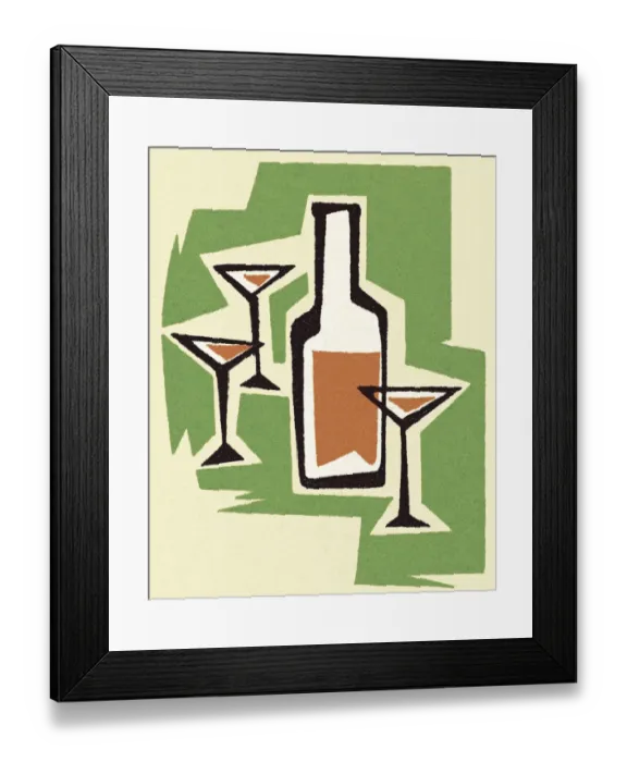 Framed Print : Liquor Bottle and Martini Glasses Framed Print : Liquor Bottle and Martini Glasses