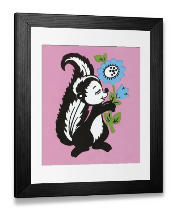 Framed Print : Skunk Holding Flowers Framed Print : Skunk Holding Flowers