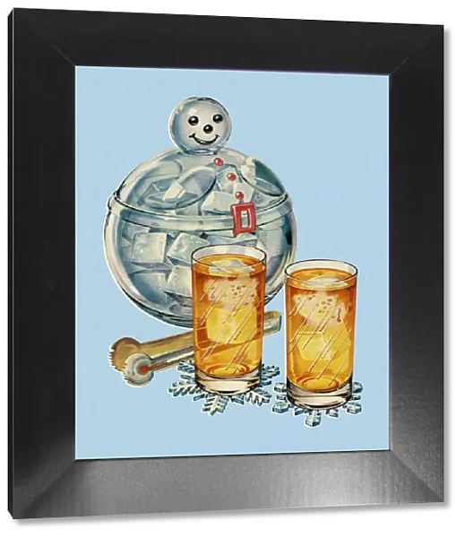 Drink Glasses and Snowman Ice Bucket