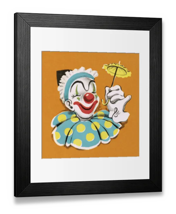 Framed Print : Clown Holding Tiny Umbrella Framed Print : Clown Holding Tiny Umbrella