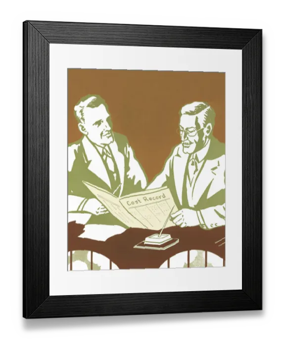 Framed Print : Two Businessmen Reading Cost Record