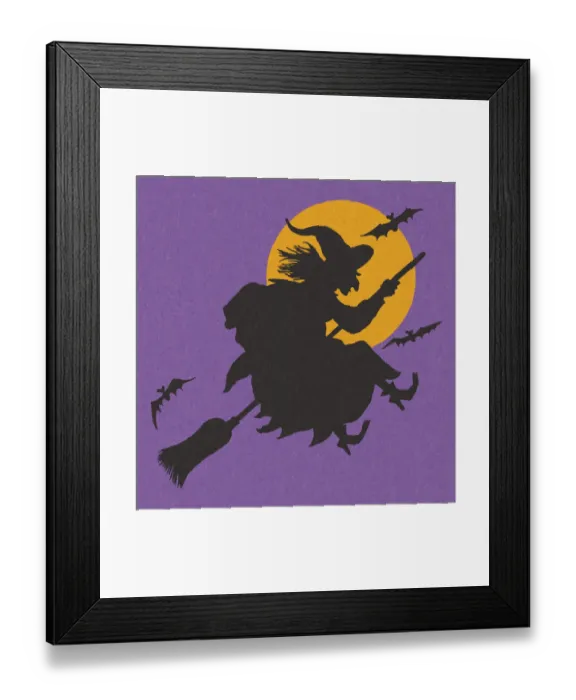 Framed Print : Silhouette of a Witch Flying on a Broomstick Framed Print : Silhouette of a Witch Flying on a Broomstick