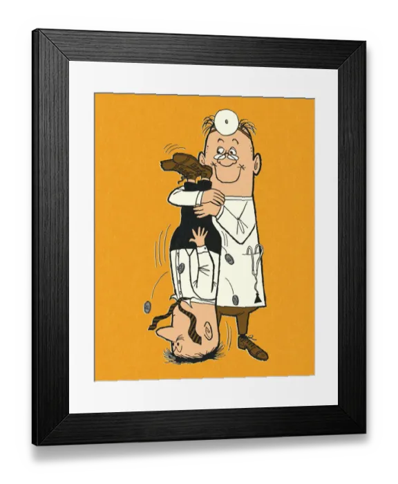 Framed Print : Doctor Holding a Man Upside Down Framed Print : Doctor Holding a Man Upside Down