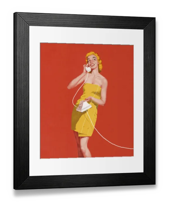 Framed Print : Woman in Towel on Telephone Framed Print : Woman in Towel on Telephone