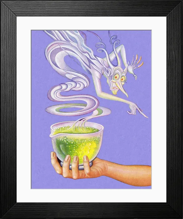 Framed Print : Hand Holding Potion With Gremiln Framed Print : Hand Holding Potion With Gremiln