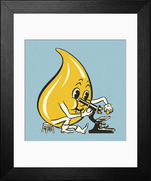 Framed Print : Drop Character Looking in a Microscope Framed Print : Drop Character Looking in a Microscope