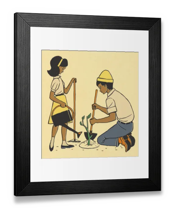 Framed Print : Children Planting Plant