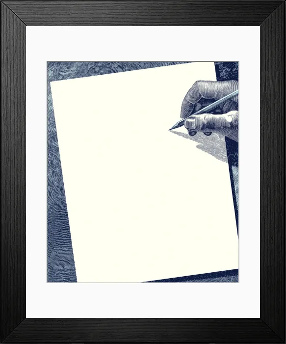 Framed Print : Hand Holding Pencil and Blank Sheet of Paper Framed Print : Hand Holding Pencil and Blank Sheet of Paper