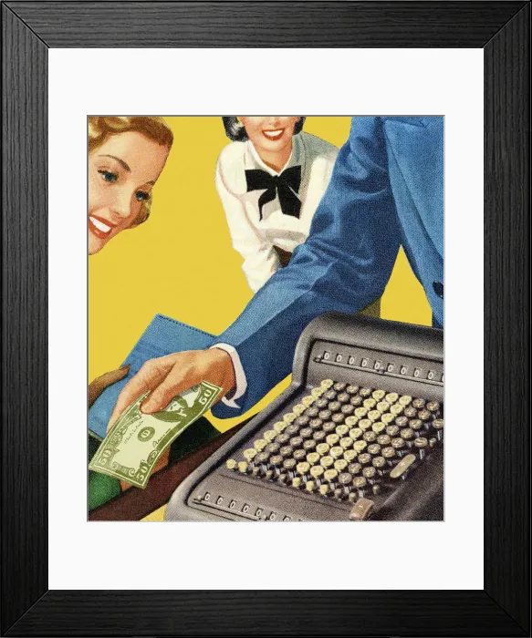 Framed Print : People With Adding Machine and Money Framed Print : People With Adding Machine and Money