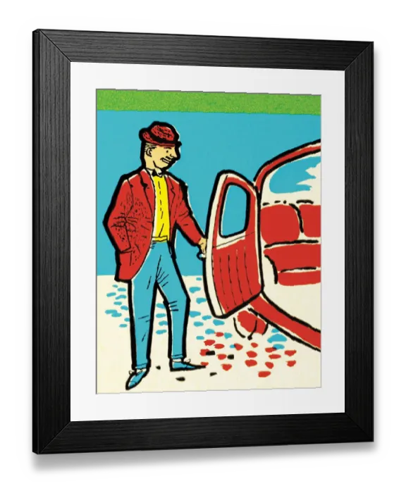 Framed Print : Man with open drivers door of car Framed Print : Man with open drivers door of car
