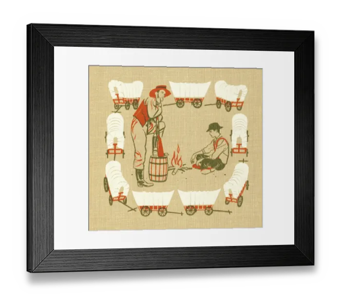 Framed Print : Men Surrounded by Wagons