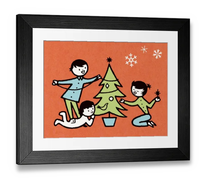 Framed Print : Kids trimming the tree