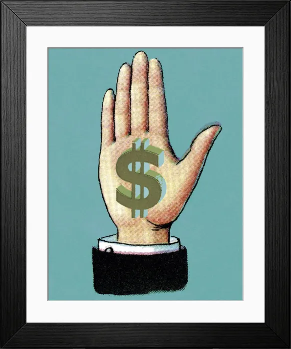 Framed Print : Hand With Dollar Sign on Palm Framed Print : Hand With Dollar Sign on Palm