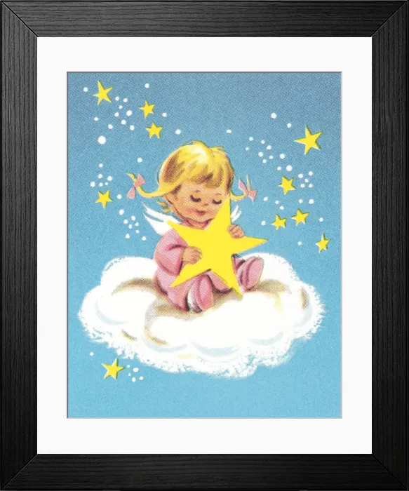 Framed Print : Child on cloud with star Framed Print : Child on cloud with star