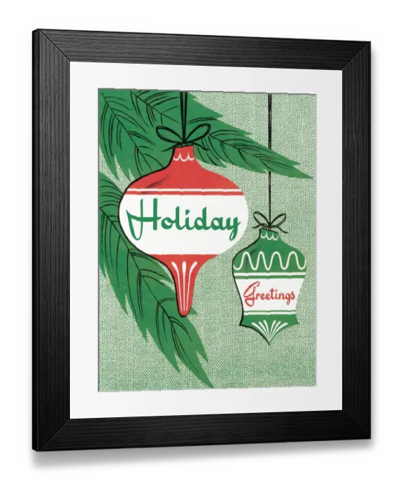Framed Print : Holiday Greetings with ornaments Framed Print : Holiday Greetings with ornaments