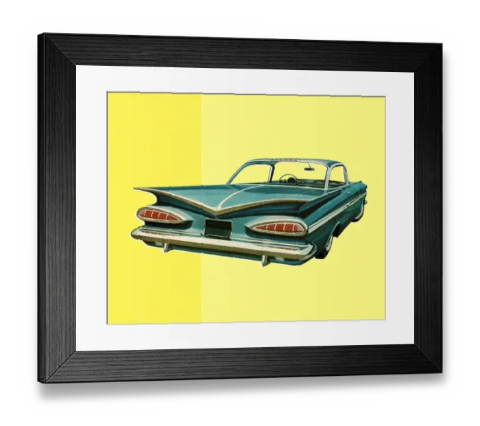 Framed Print : Rear View of Vintage Blue Car Framed Print : Rear View of Vintage Blue Car