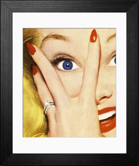 Framed Print : Woman Looking Through Her Fingers Framed Print : Woman Looking Through Her Fingers