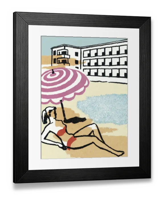 Framed Print : Woman Sun Bathing on the Beach Framed Print : Woman Sun Bathing on the Beach