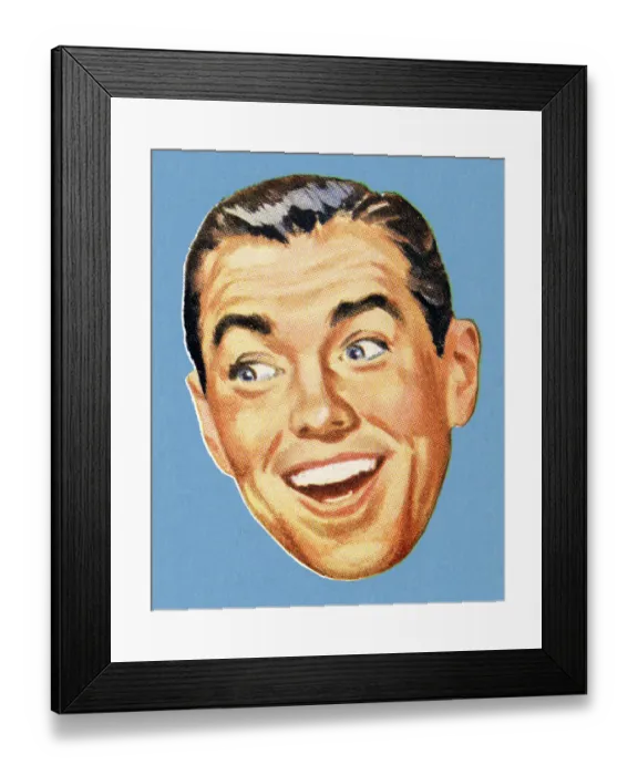 Framed Print : Drawing of a smiling man glancing to the side Framed Print : Drawing of a smiling man glancing to the side