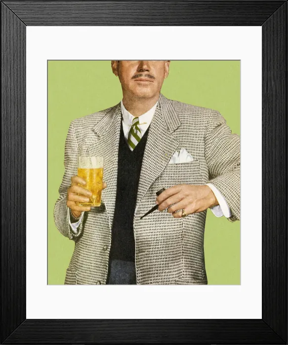 Framed Print : Man in Suit Holding Beverage