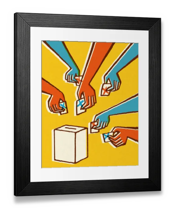 Framed Print : Voting Hands and Ballot Box