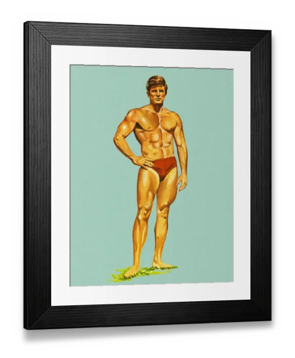 Framed Print : Muscle Man in Swim Trunks Framed Print : Muscle Man in Swim Trunks