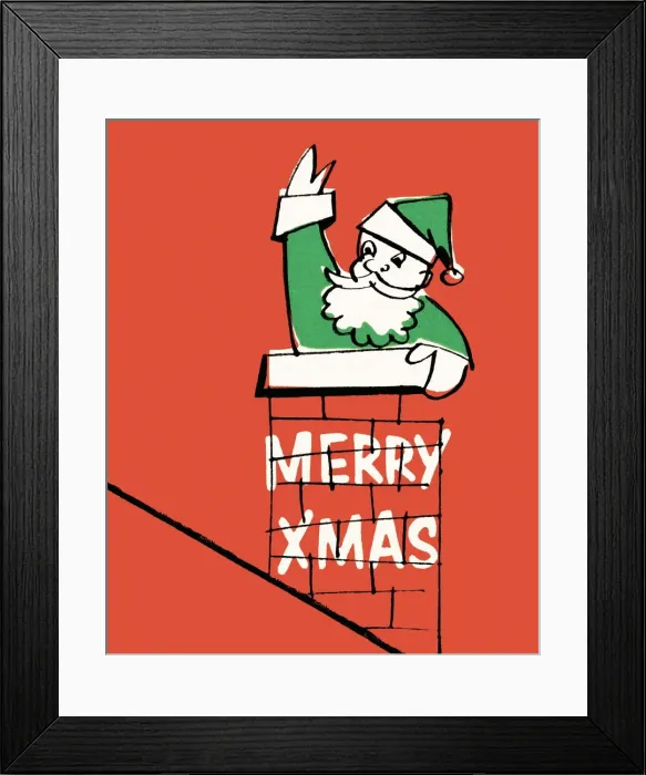 Framed Print : Santa climbing out of a chimney Framed Print : Santa climbing out of a chimney