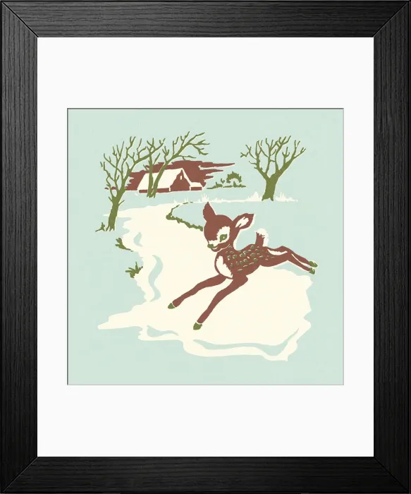 Framed Print : Fawn in Winter Scene Framed Print : Fawn in Winter Scene