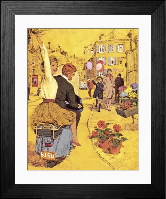 Framed Print : Woman on The Back of Scooter Framed Print : Woman on The Back of Scooter