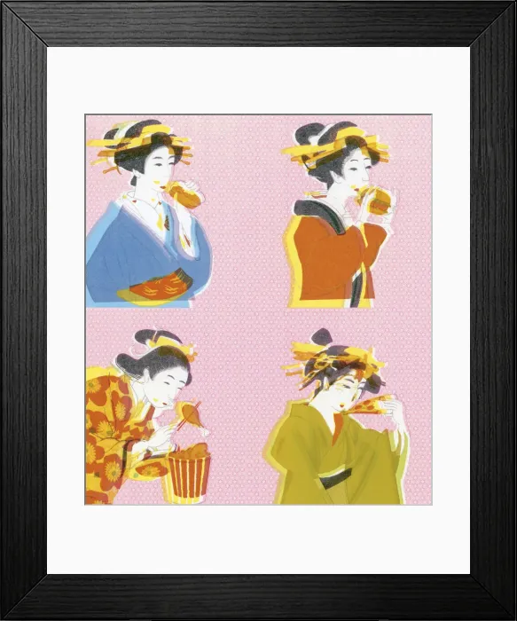 Framed Print : Geisha Girls Eating Framed Print : Geisha Girls Eating