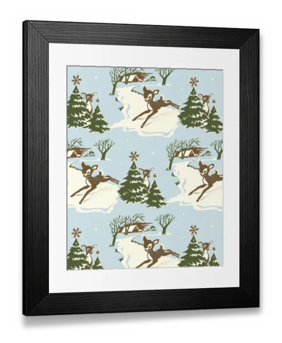 Framed Print : Fawn in Winter Scene Pattern Framed Print : Fawn in Winter Scene Pattern