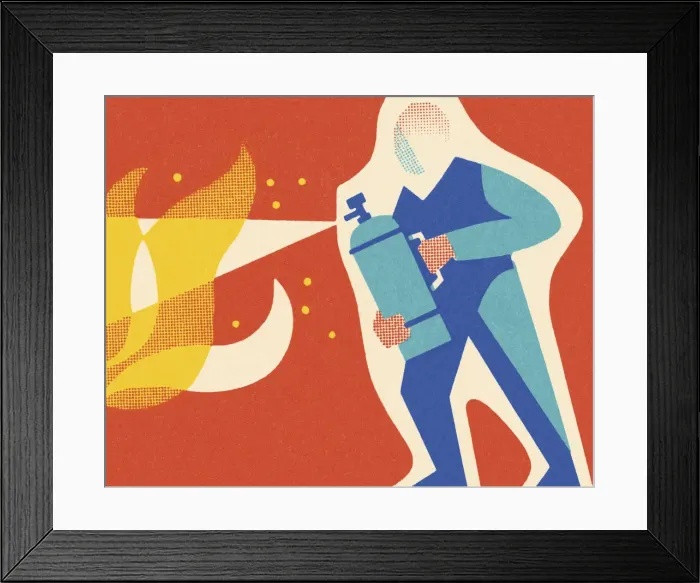 Framed Print : Person Extinguishing a Fire Framed Print : Person Extinguishing a Fire