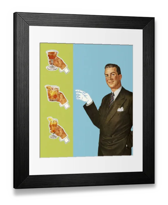 Framed Print : Paperdoll Man Holding Cocktails Framed Print : Paperdoll Man Holding Cocktails