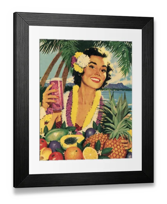 Framed Print : Smiling Woman and Tropical Fruit Framed Print : Smiling Woman and Tropical Fruit