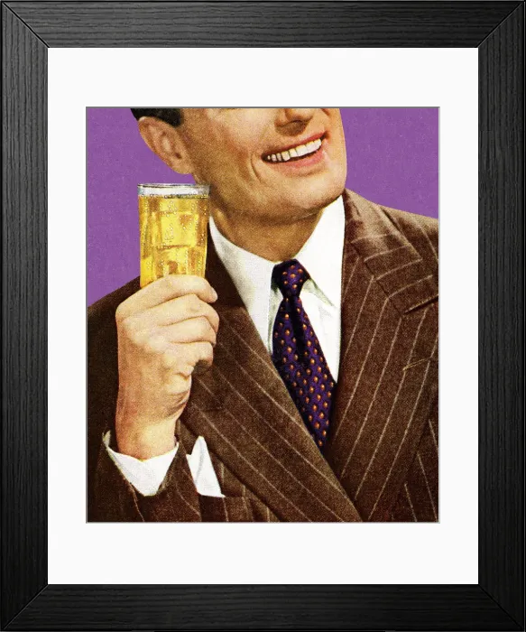 Framed Print : Man in Brown Suit Holding Drink Framed Print : Man in Brown Suit Holding Drink