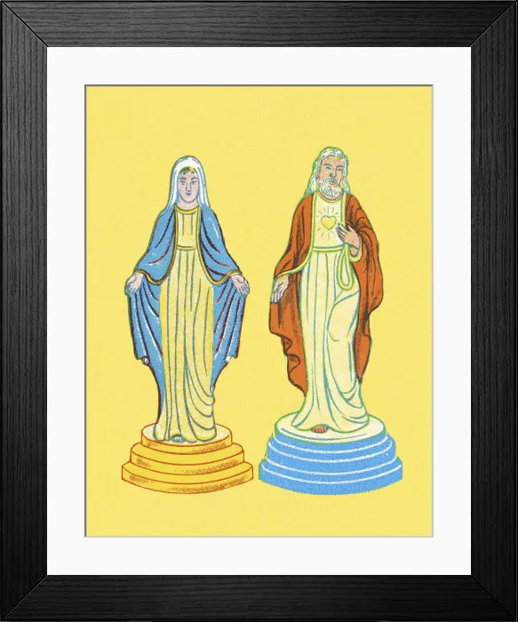 Framed Print : Jesus and Mary on Yellow Background Framed Print : Jesus and Mary on Yellow Background