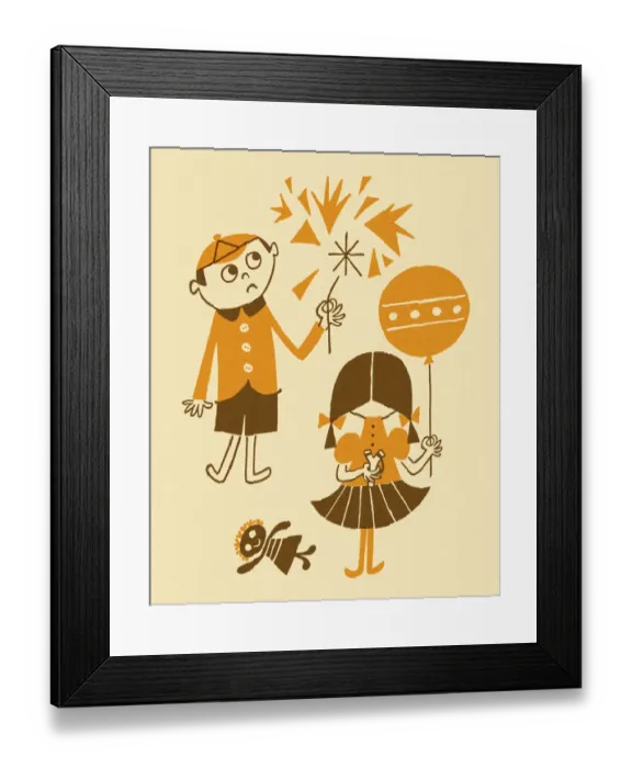 Framed Print : Boy. Girl and Balloons