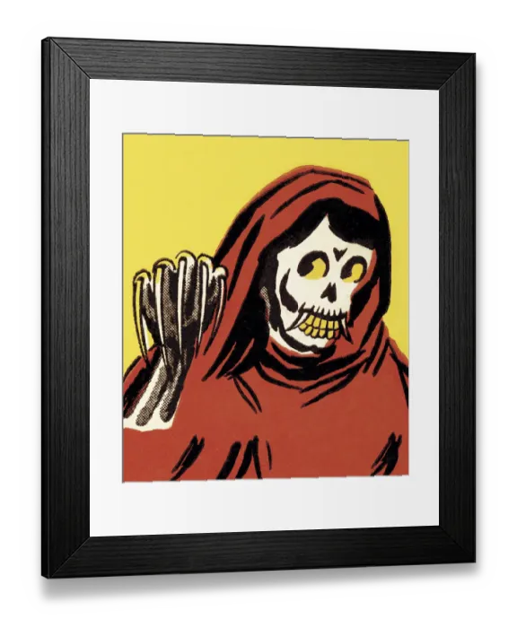 Framed Print : Skeleton Wearing a Red Hooded Cape Framed Print : Skeleton Wearing a Red Hooded Cape