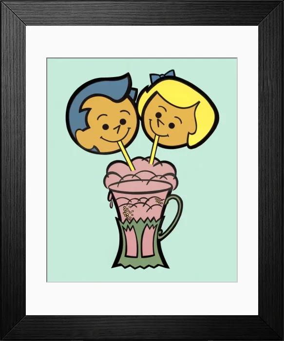 Framed Print : Two Kids Sharing Milkshake Framed Print : Two Kids Sharing Milkshake