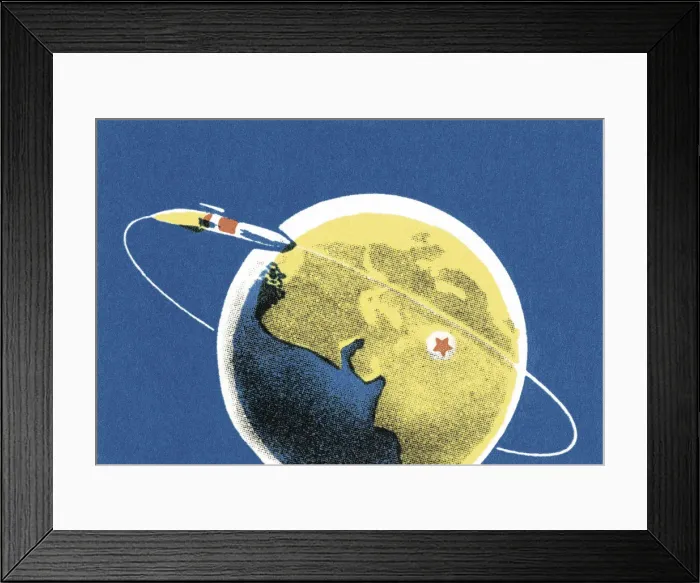 Framed Print : Rocket Orbiting Earth