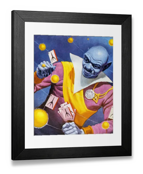 Framed Print : Blue Alien With Cards