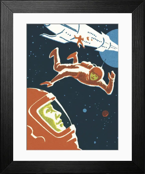 Framed Print : Astronauts in Outer Space Framed Print : Astronauts in Outer Space