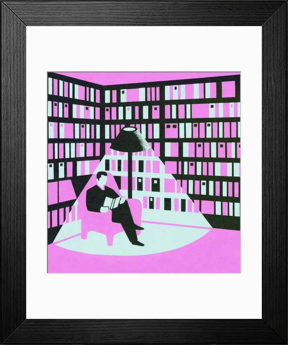 Framed Print : Purple Man Reading in Library Framed Print : Purple Man Reading in Library