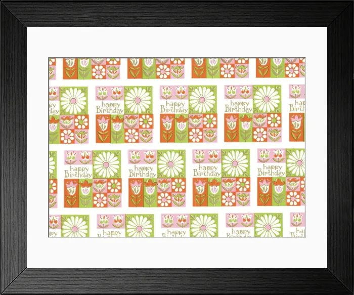 Framed Print : Happy Birthday Floral Pattern Framed Print : Happy Birthday Floral Pattern