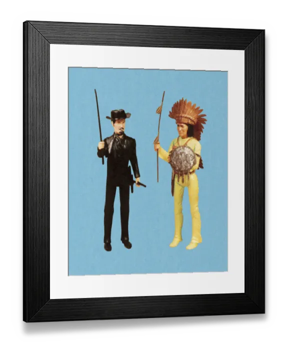 Framed Print : Cowboy and Native American Man
