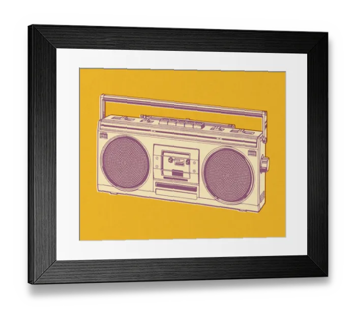 Framed Print : Boombox on Yellow Background