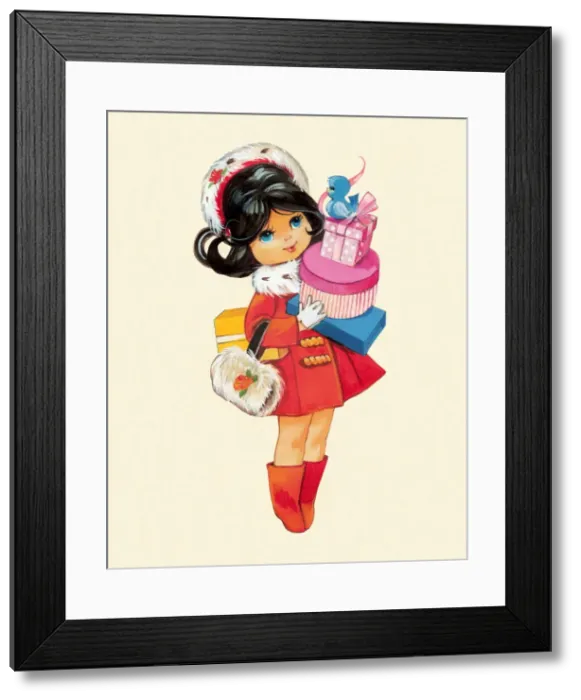 Framed Print : Girl Holding Presents Framed Print : Girl Holding Presents