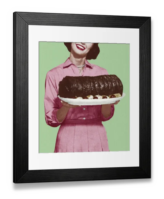 Framed Print : Woman Holding a Large Platter of Meat Framed Print : Woman Holding a Large Platter of Meat